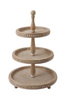 Modern 3-Tier Wooden Tray Stand | Rustic Natural Wood Display Organizer for Kitchen, Bathroom, Home Decor | Round Farmhouse Style Tiered Serving Tray for Events & Storage