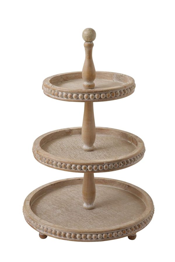 Modern 3-Tier Wooden Tray Stand | Rustic Natural Wood Display Organizer for Kitchen, Bathroom, Home Decor | Round Farmhouse Style Tiered Serving Tray for Events & Storage - Image 2