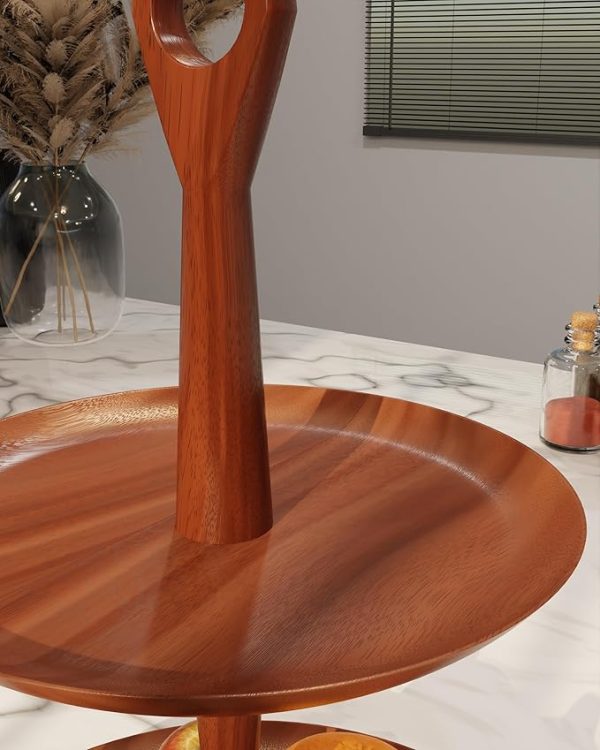 Modern 2-Tier Wooden Fruit Stand – Walnut Finish | Elegant Brown Wood Fruit Tray | Decorative Kitchen Organizer Display Rack | Durable, Stylish, Space-Saving Design - Image 2