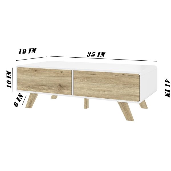 Modern Wooden Coffee Table with Storage – White & Natural Finish | Mid-Century Style | Stylish & Durable Wood Center Table for Living Room or Office | Minimalist Furniture - Image 9