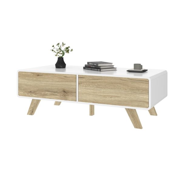 Modern Wooden Coffee Table with Storage – White & Natural Finish | Mid-Century Style | Stylish & Durable Wood Center Table for Living Room or Office | Minimalist Furniture - Image 4