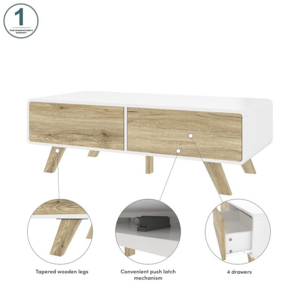 Modern Wooden Coffee Table with Storage – White & Natural Finish | Mid-Century Style | Stylish & Durable Wood Center Table for Living Room or Office | Minimalist Furniture - Image 3