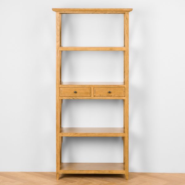 Natural Wooden Bookcase with Drawers – 5-Tier Open Shelf Storage, Solid Wood Display Unit, Rustic Farmhouse & Modern Design for Living Room, Office or Bedroom – Oak Honey Finish - Image 10