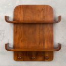 Brown Wooden Wall Shelf with Two Tiers & Hooks – Rustic Solid Wood Storage Rack for Kitchen, Living Room, or Entryway – Durable, Space-Saving, Stylish Home Décor