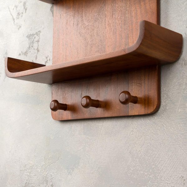 Brown Wooden Wall Shelf with Two Tiers & Hooks – Rustic Solid Wood Storage Rack for Kitchen, Living Room, or Entryway – Durable, Space-Saving, Stylish Home Décor - Image 6