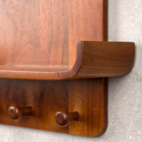 Brown Wooden Wall Shelf with Two Tiers & Hooks – Rustic Solid Wood Storage Rack for Kitchen, Living Room, or Entryway – Durable, Space-Saving, Stylish Home Décor - Image 5