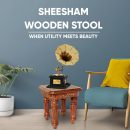 Premium Folding Wooden Stool with Brass Inlay – Handcrafted Brown Finish | Decorative Wooden Bajot Table | Traditional Design | Strong & Durable | Ideal for Home Decor, Pooja & Utility Use