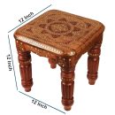 Premium Folding Wooden Stool with Brass Inlay – Handcrafted Brown Finish | Decorative Wooden Bajot Table | Traditional Design | Strong & Durable | Ideal for Home Decor, Pooja & Utility Use