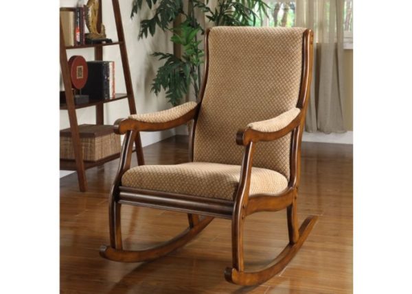 Classic Wooden Rocking Chair with Honey Finish & Cushioned Seat | Solid Wood Frame | Vintage Comfort for Living Room, Office, or Nursery