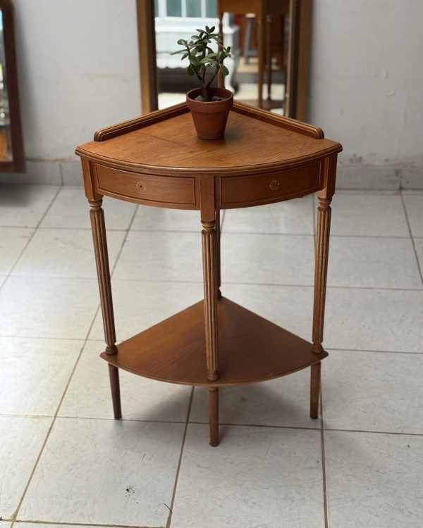 Farmhouse Wooden Corner Entryway Table with Shelves | Brown Finish | Compact Design | Easy Assembly | Hallway/Bedroom/Office Use | Antique Look | Decorative Accent Furniture - Image 2