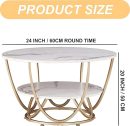 Elegant Round Coffee Table Set – White Marble Finish Top with Golden Iron Base | Luxury Modern Living Room Table | 2-Tier MDF Storage | Stylish Center Table for Home & Office Decor