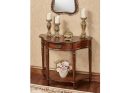 Modern Wooden Console Table with Drawer & Lower Shelf | Elegant Brown Entryway Table | Solid Wood Curved Hallway Furniture for Living Room & Foyer Décor