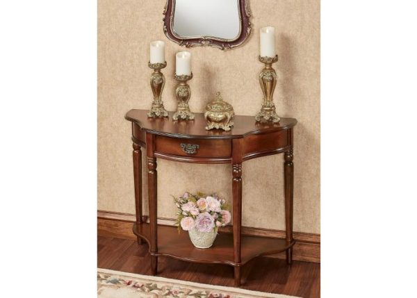 Modern Wooden Console Table with Drawer & Lower Shelf | Elegant Brown Entryway Table | Solid Wood Curved Hallway Furniture for Living Room & Foyer Décor - Image 3