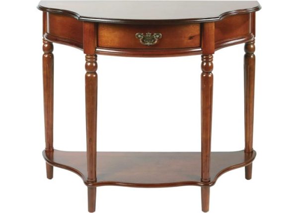 Modern Wooden Console Table with Drawer & Lower Shelf | Elegant Brown Entryway Table | Solid Wood Curved Hallway Furniture for Living Room & Foyer Décor - Image 4