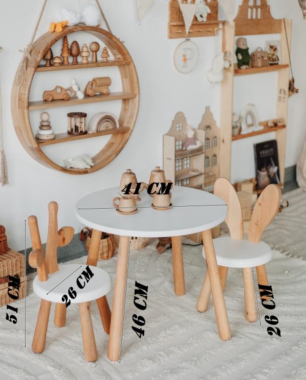 Premium Kids Chair & Table Set – White Natural Solid Wood