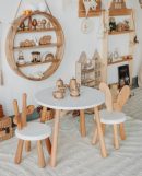 Premium Kids Chair & Table Set – White Natural Solid Wood, Durable & Safe Design for Study, Play & Dining | Modern Minimalist Furniture for Toddler, Preschool & Nursery Rooms
