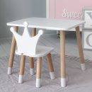 White & Natural Wooden Kids Chair and Table Set – Crown Backrest