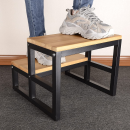 Solid Wood Step Stool for Adults & Kids 2 Tier Natural Step Ladder with Black Iron Frame Heavy Duty Kitchen Bathroom Bedside Stool Rustic Wooden Step Stand for Home