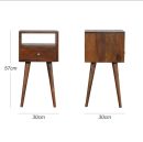Solid Wood Bedside Table for Bedroom – Mid Century Modern Nightstand with Drawer & Open Shelf – Brown Wood Side Table with Tapered Legs – Wooden Bedside Furniture