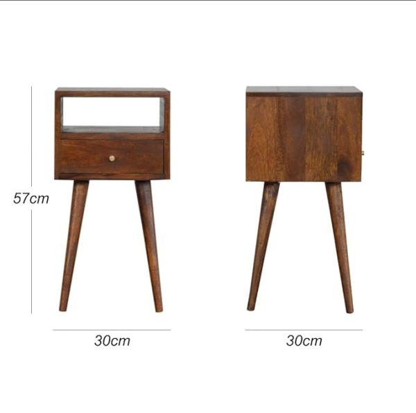 Solid Wood Bedside Table for Bedroom – Mid Century Modern Nightstand with Drawer & Open Shelf – Brown Wood Side Table with Tapered Legs – Wooden Bedside Furniture - Image 5