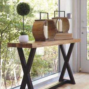 Modern Natural -Wood & Black Iron Console Table