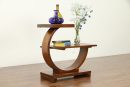 Modern Three Tier Wood End Table or Nightstand – Stylish Brown Wooden Furniture – Contemporary Side Table with Open Shelves – Unique Semi-Circle Design – Living Room or Bedroom Use