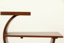Modern Three Tier Wood End Table or Nightstand – Stylish Brown Wooden Furniture – Contemporary Side Table with Open Shelves – Unique Semi-Circle Design – Living Room or Bedroom Use