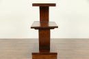 Modern Three Tier Wood End Table or Nightstand – Stylish Brown Wooden Furniture – Contemporary Side Table with Open Shelves – Unique Semi-Circle Design – Living Room or Bedroom Use