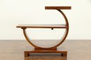 Modern Three Tier Wood End Table or Nightstand – Stylish Brown Wooden Furniture – Contemporary Side Table with Open Shelves – Unique Semi-Circle Design – Living Room or Bedroom Use