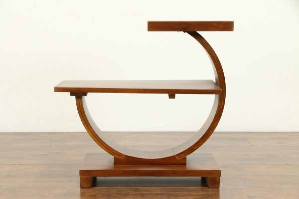 Modern Three Tier Wood End Table or Nightstand – Stylish Brown Wooden Furniture – Contemporary Side Table with Open Shelves – Unique Semi-Circle Design – Living Room or Bedroom Use - Image 4